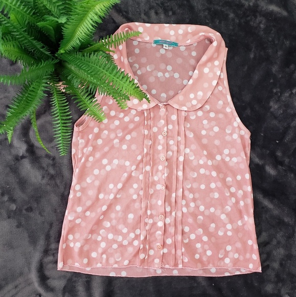 julie's closet Tops - Julie's Closet Pink Sheer Polka Dot Tank Top